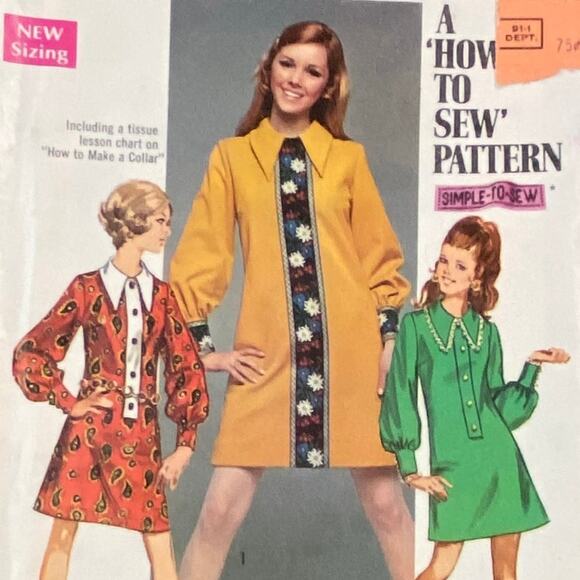 Vtg Simplicity 8366 Dress Pattern 7 Junior 1969 Teen Variation Dagger Collar - Picture 1 of 6